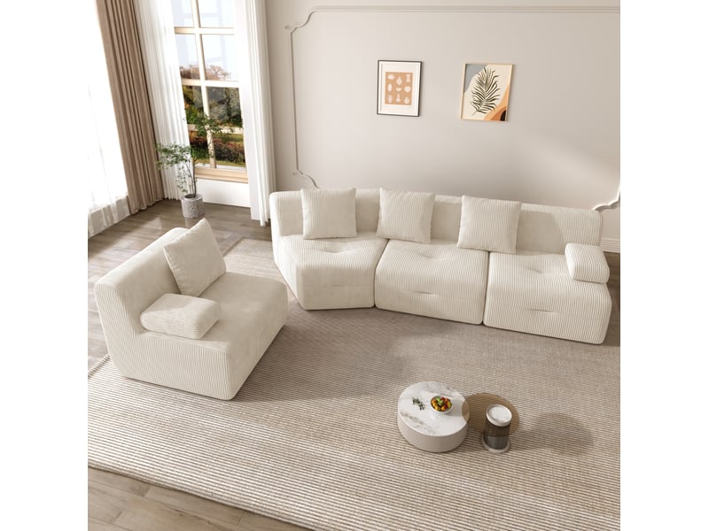  Canapé modulaire tcqpz 4 places 311 x 90 x 65 cm en velours côtelé beige clair  - Conforama E