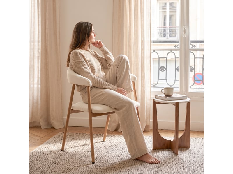  Chaises de salle à manger lot de 4 rembourrée en chenille, pieds en métal effet bois, beige  - Conforama W