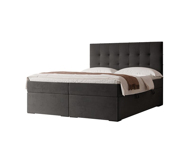  Lit adulte imperial - 160x200 cm - matelas ressorts + surmatelas - coffre de rangement - velours doux hydrofuge noir IMPERIAL - Conforama A
