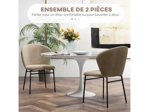 Lot de 2 chaises de salle à manger assise rembourrée en tissu aspect lin pieds en acier stable design moderne clair marron
