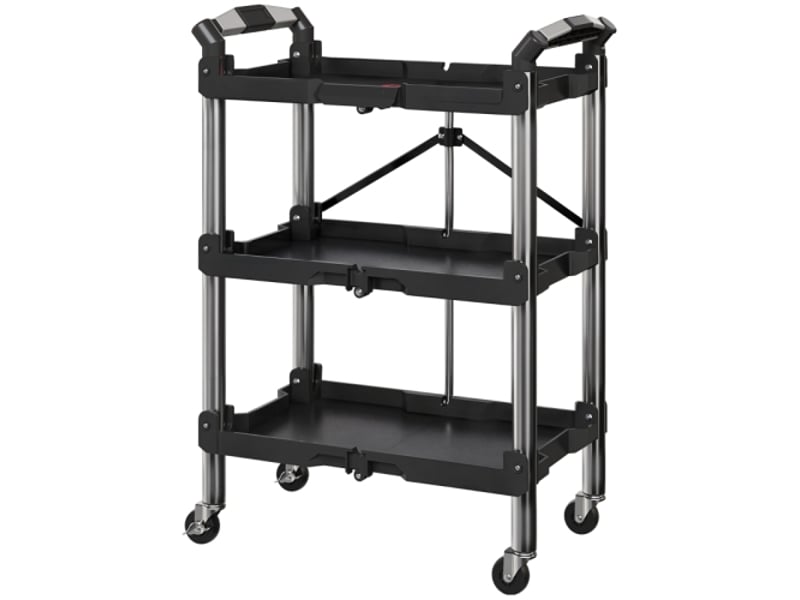  Servante d’atelier pliable noire à 3 niveaux avec poignée, chariot mobile pour garage, charge max. 68 kg  - Conforama A