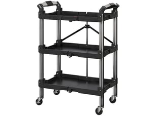 Servante d’atelier pliable noire à 3 niveaux avec poignée, chariot mobile pour garage, charge max. 68 kg
