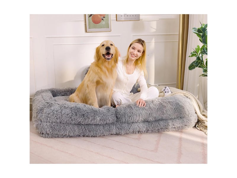  Fauteuil lit de sol inclinable 5 positions 102 x 89 x 88 cm – lit panier géant humain transformable avec coussin lombaire – peluche – gris clair   - Conforama B
