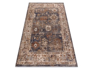 Tapis laris 737 bleu   marron – motif cadre, ornemental, classique, vintage, franges 300x400 cm