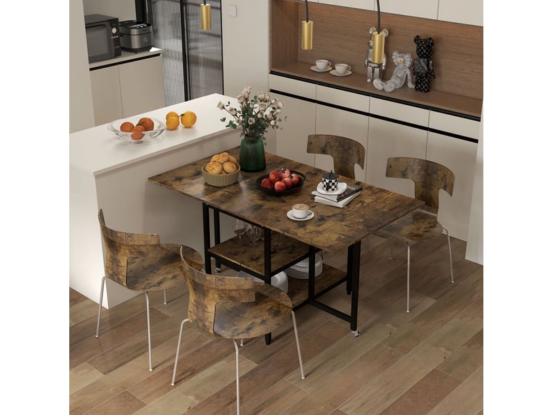 Table à manger pliante 140x80 cm, 2 à 6 personnes, étagères et roulettes - Conforama B