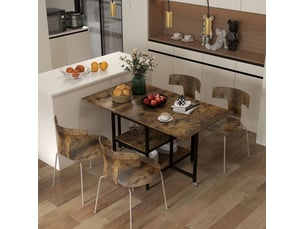 Table à manger pliante 140x80 cm, 2 à 6 personnes, étagères et roulettes