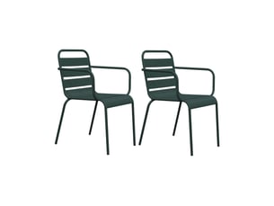 Lot de 2 chaises de jardin en métal vert sapin avec accoudoirs - baca