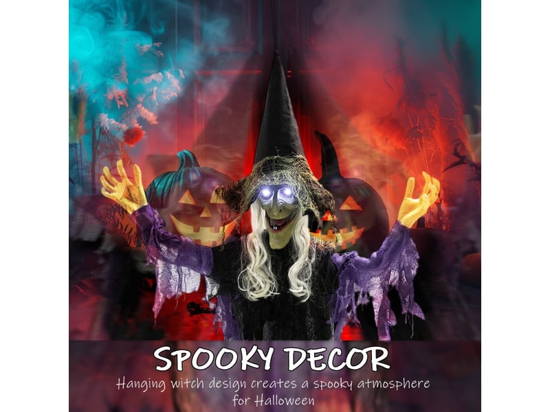  Décoration halloween sorcière avec yeux à led, son et bras articulés pour fête, en acier, 80×15×183 cm  - Conforama E