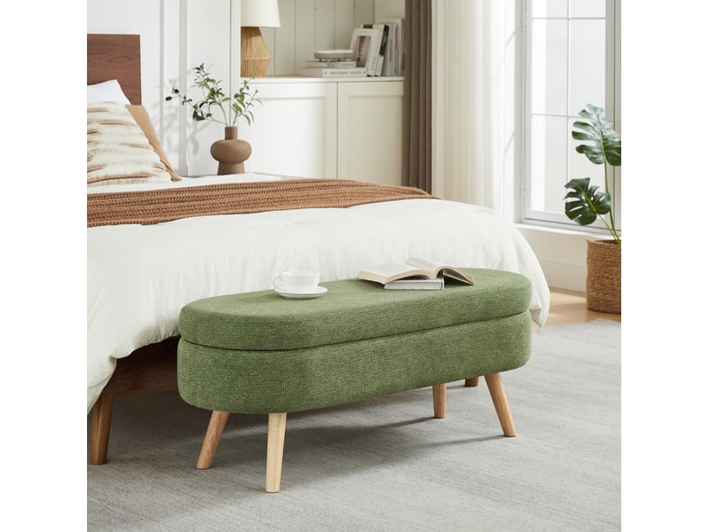  Banc de lit coffre 110x40x42 cm, rangement, banc d'entrée, bout de lit, pour chambre, salon ou couloir, chenille, vert  - Conforama B