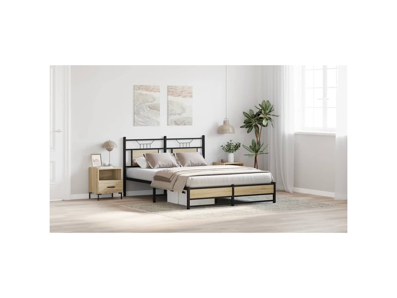  Lit double- lit adulte -  cadre de lit sans matelas chêne sonoma 150x200 cm  - Conforama D