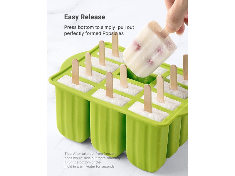  Plastique mini moule a glace esquimaux,glaces à l'eau,lot de 12 moules à glaces en silicone avec 50 bâtonnets de glace + brosse de nettoyage  - Conforama D