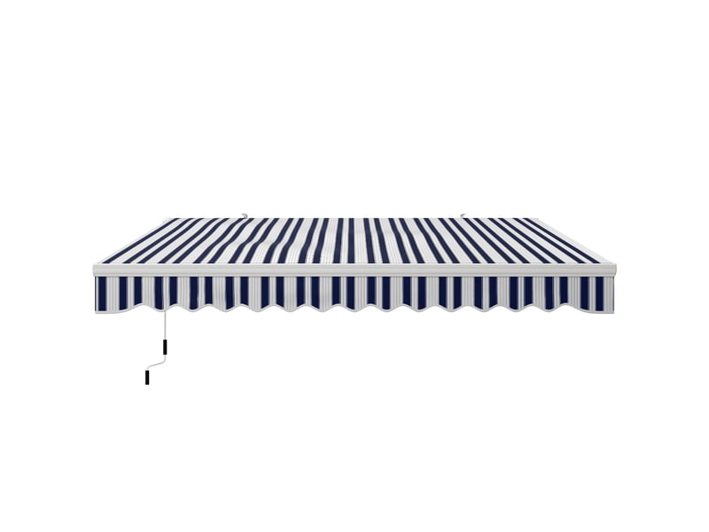  Store extérieur extensible en aluminium et polyester avec manivelle, 395 x 245 cm, bleu et blanc  - Conforama B