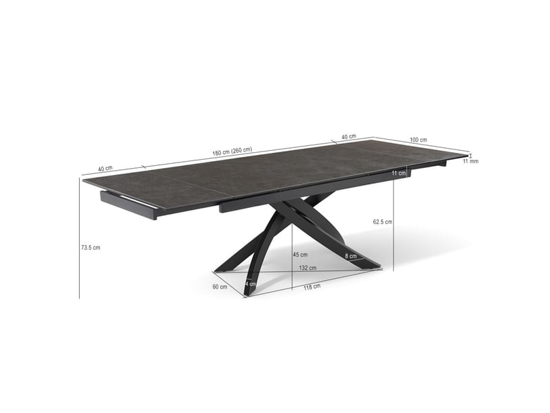 Table extensible 180 à 260 cm céramique gris anthracite pied entrecroisé - utah 11 - Conforama D