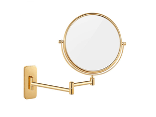 Miroir cosmétique mural avec grossissement 10x, extension pivotante à 360°, doré, diamètre 15 cm