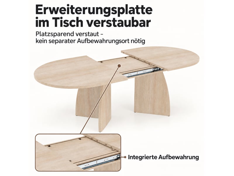  Table à manger extensible 150200x90x75 cm, 6 à 8 places, plateau 18 mm, mdf, aspect travertin beige  - Conforama E