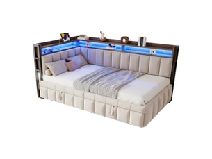 Lit gigogne 90x200 cm <strong></strong>  <strong></strong> coloris beige