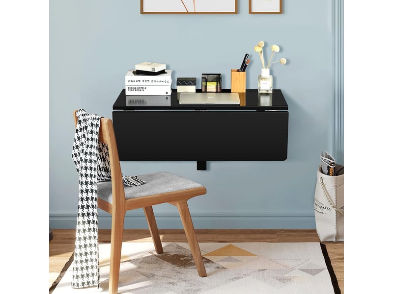 Costway table pliante cuisine table rabattable murale-double plateaux pliable 80×60cm(l x l) pour entrée bureau cuisine-noir  - Conforama C