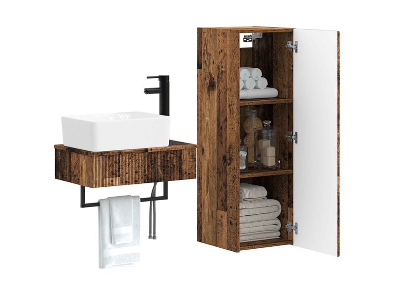 Ensemble de mobilier de salle de bain 2 pcs bois ancien shl6993 - Conforama C