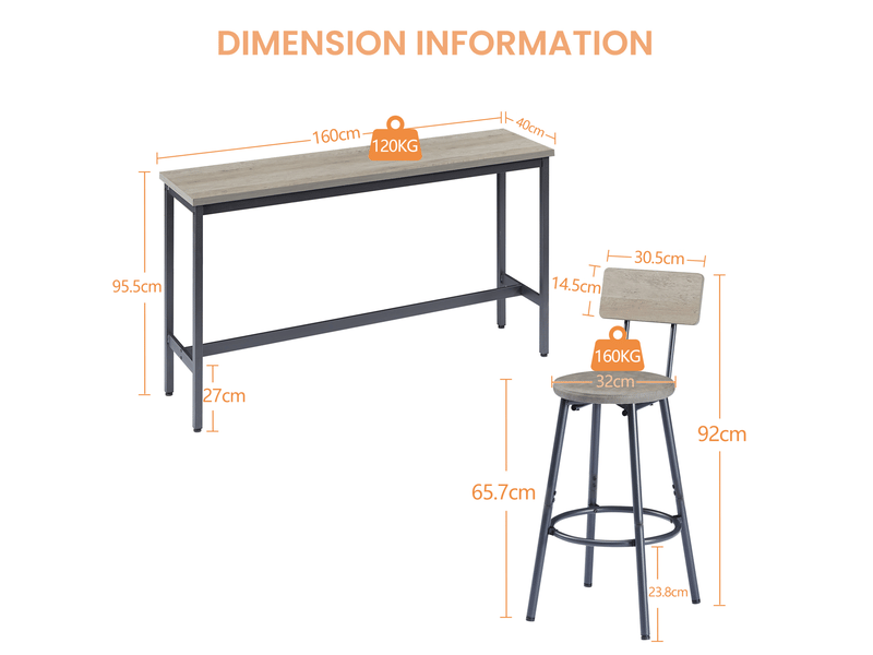  Ensemble table de bar industriel 160 cm avec 3 tabourets rembourrés gris et noir pour cuisine et séjour  - Conforama C