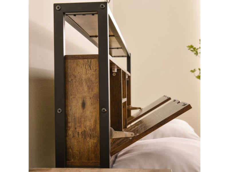 Lit en métal 140x200cm avec tête de lit rangement et sommier à lattes, noir - Conforama E