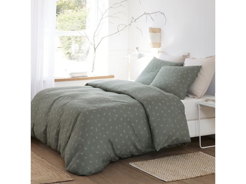  Parure housse de couette 240x220cm + 2 taies 100% gaze de coton vert de gris fleurie - geode GEODE - Conforama B