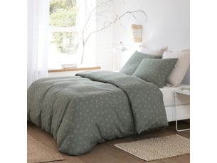 Parure housse de couette 240x220cm + 2 taies 100% gaze de coton vert de gris fleurie - geode