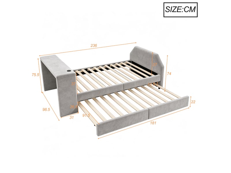  Lit gigogne enfant 90 x 200 cm avec bureau et prise usb gris evryae  - Conforama E