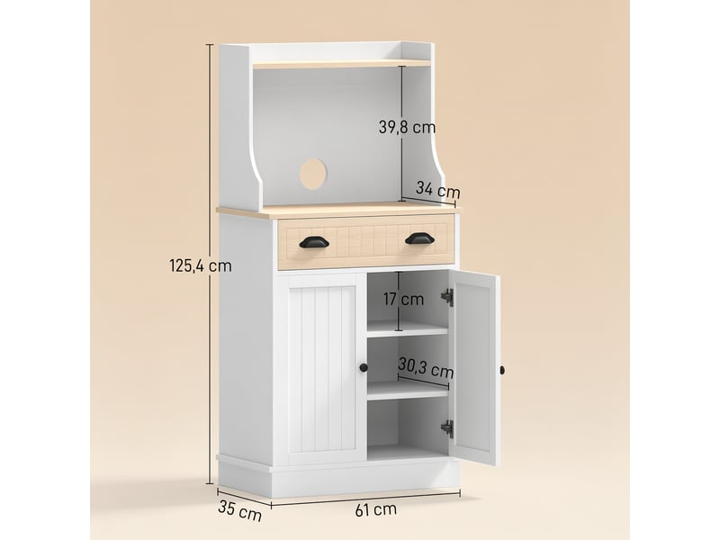  Meuble armoire micro-ondes pour cuisine avec espace ouvert 1 tiroir et placard 2 portes chêne 61 x 35 x 125,4 cm  - Conforama C