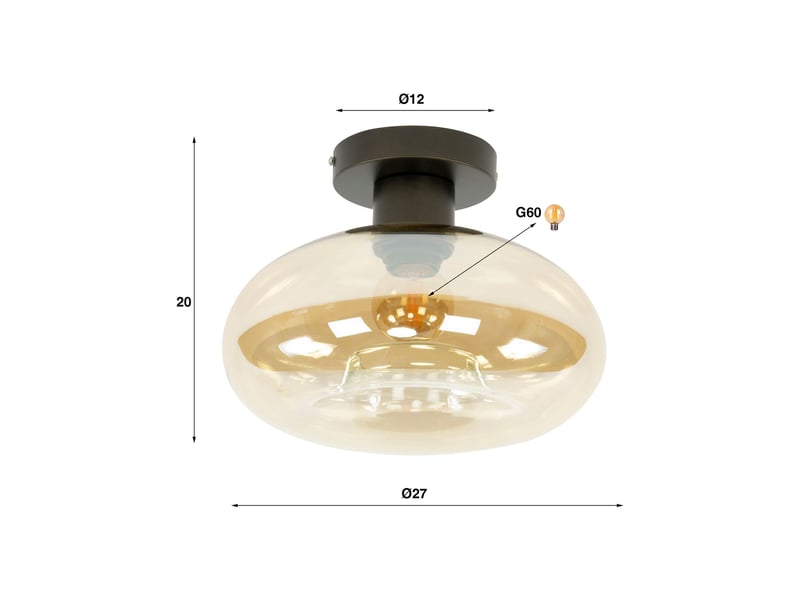 Plafonnier rond 27x20 cm en verre ambré - zilur  - Conforama C