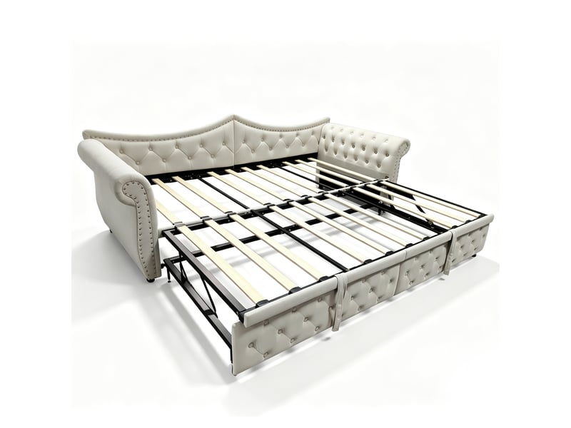Canapé-lit rembourré 90 x 200 cm – avec port de charge usb – avec éclairage led – avec lit gigogne – beige (matelas non inclus) - Conforama W
