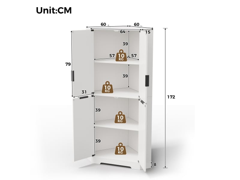 Armoire d’angle 4 portes – rangement avec étagères réglables, buffet pour salon, salle à manger ou cuisine, 60×60×172 cm - Conforama C
