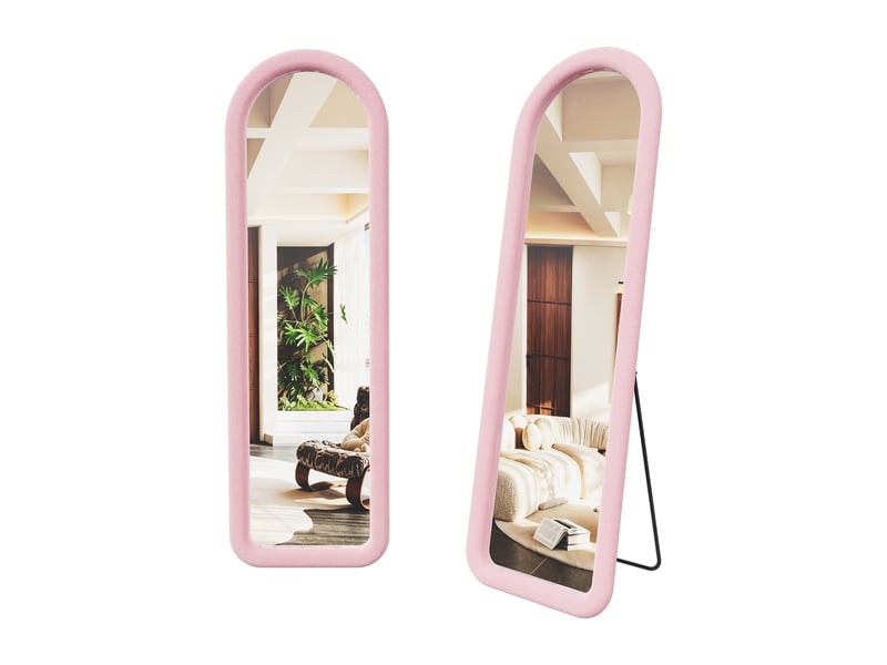 Miroir pleine longueur 160x50 cm, dressing rectangle arqué, pour chambre et salon, cadre en velours style romantique, avec pied u, rose  - Conforama A