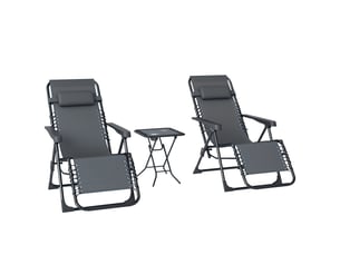 Lot de 2 chaise longue pliable et inclinable avec table d'appoint, porte-gobelets et appuie-têtes, charge 120 kg, gris
