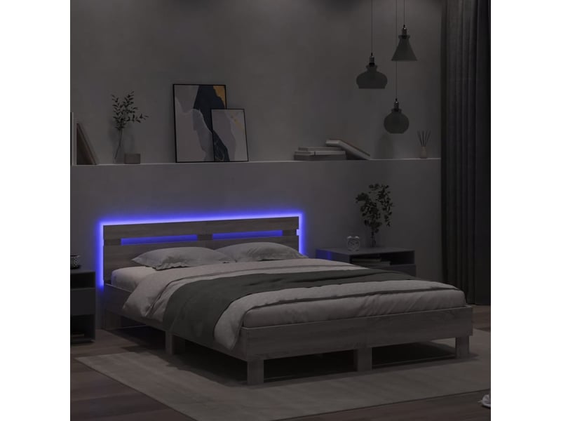  Lit double- lit adulte -  cadre de lit avec led sans matelas sonoma gris 140x200 cm  - Conforama C