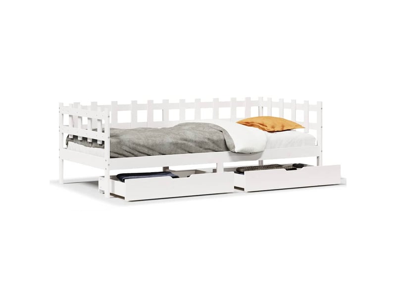  Lit simple- lit adulte -  lit de jour et tiroirs sans matelas blanc 90x190 cm bois massif  - Conforama A