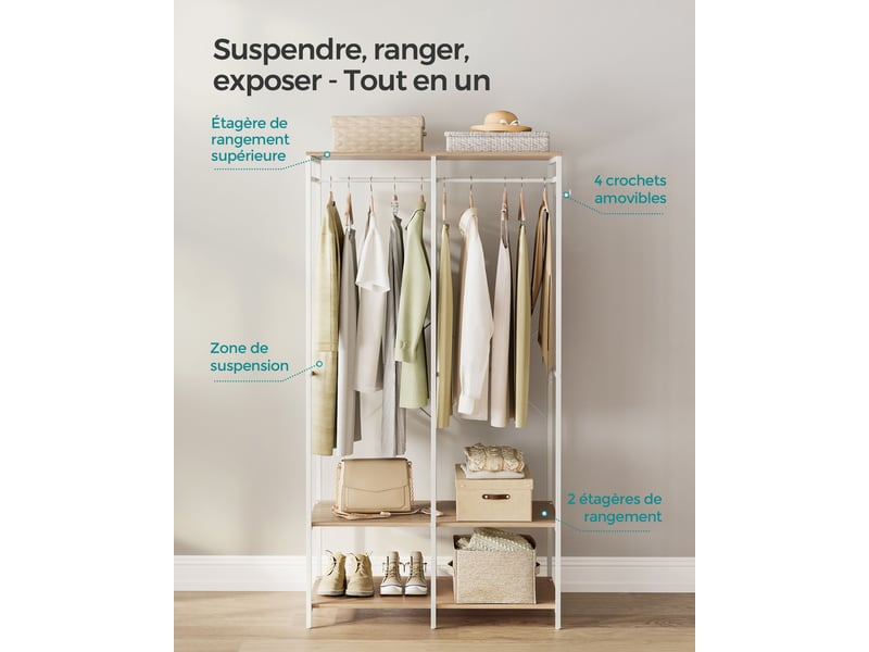  Armoire de rangement portable avec étagères et tringle 40 x 94,5 x 180 cm style moderne en aggloméré beige 12_0011401  - Conforama B