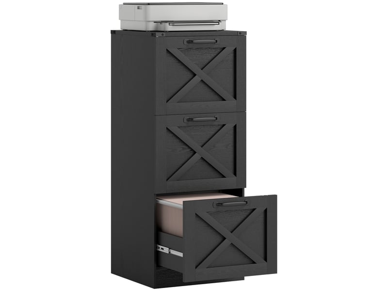 Caisson de bureau 3 tiroirs pour dossiers suspendus noir 40 x 40 x 101 cm  - Conforama A