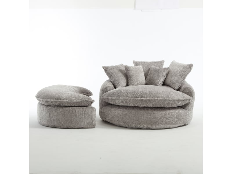  Fauteuil oversize rond 55 pouces en polyester, convertible et réglable, avec coussin  - Conforama A