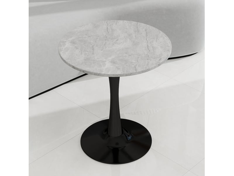  Table basse ronde 70x70x72cm design minimaliste, pieds hauts, marbre reconstitué, adaptée à 2 personnes, gris et noir  - Conforama B