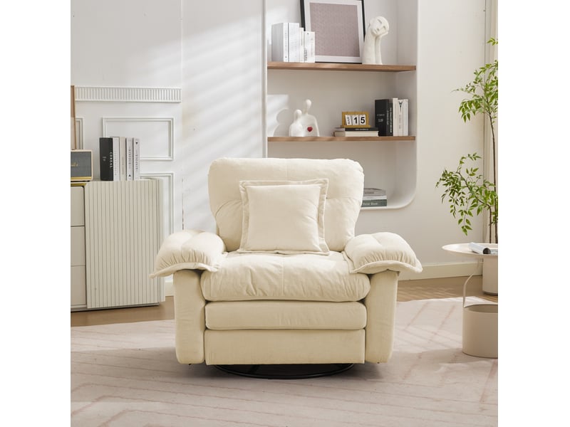  Fauteuil pivotant tcqpz 360° oversize 116 x 84 x 96 cm en chenille beige 1 place avec coussin de soutien  - Conforama D