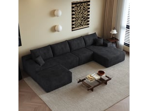 Canapé d’angle modulable 340 x 175 x 83 cm 4 places avec pouf, méridienne en l, assise profonde, sans montage, canapé compressé, noir