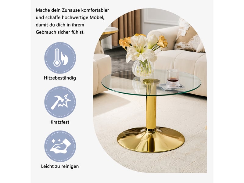  Table basse ronde en verre trempé et piètement métal doré d 70 x h 45 cm W3658P439506 - Conforama D