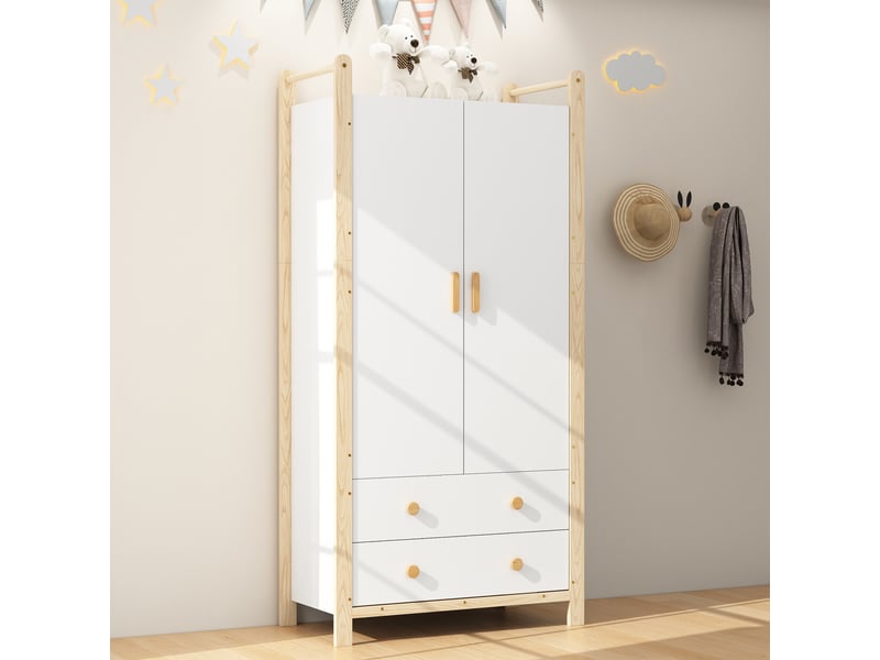  Armoire penderie 2 portes et 2 tiroirs avec tringle blanc et naturel N883P32695859W - Conforama D