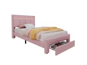 Lit avec rangement 90x200 cm DESVIAE coloris rose