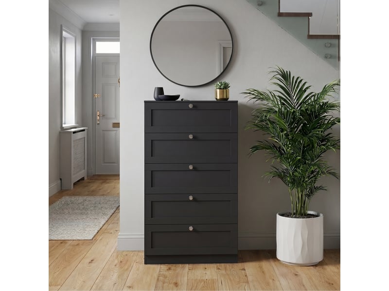  Commode altino 5 tiroirs, chambre, rangement vêtements, meuble, 121x65x36cm, noir 3332185 - Conforama C