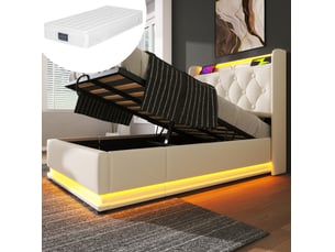Lit coffre 90x200 cm <strong>HAVRYA</strong>  <strong></strong> coloris blanc