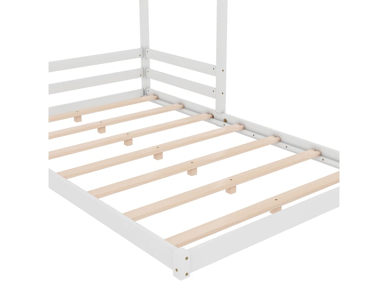  Lit cabane enfant 140 x 200 cm avec sommier à 7 lattes et barrières, pin et mdf, blanc Fay Lum - Conforama D