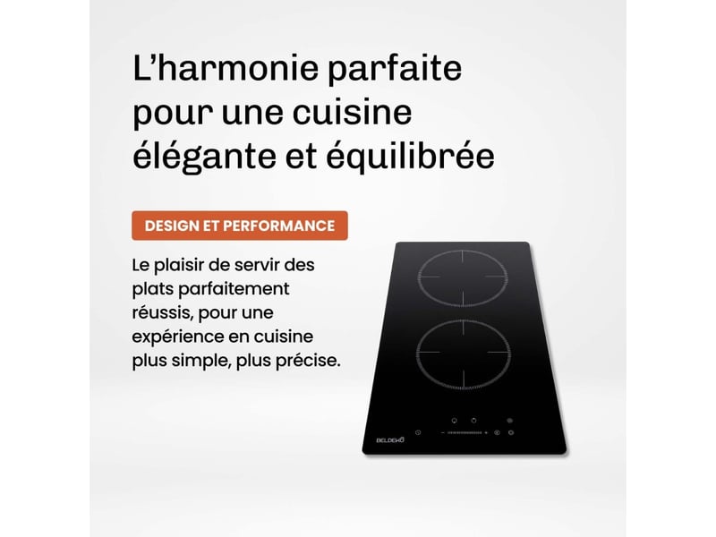 Beldeko plaque induction 2 feux 3800 w - domino - 2 booster - minuteur - prise - marque française - Conforama C