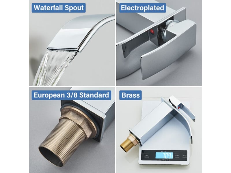  Robinet de salle de bain style cascade, mitigeur lavabo monotrou à deux voies, design moderne, finition chromée  - Conforama C