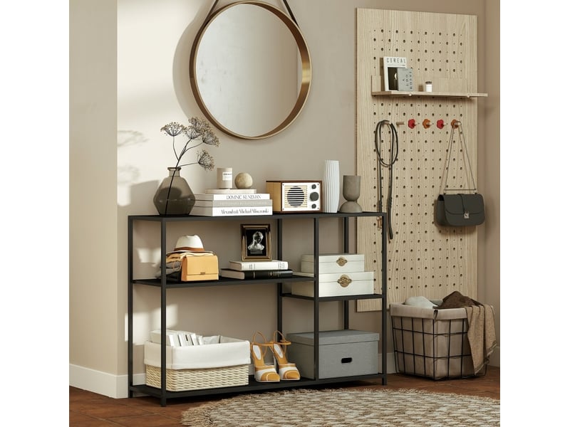  Console d'entrée 110 x 30 x 75 cm – noire – 4 niveaux de rangement en acier, design industriel et stable  - Conforama B